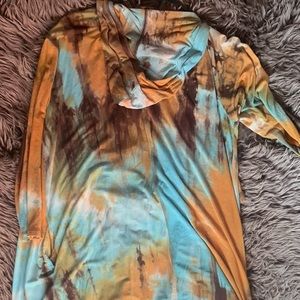 Knee length tie dye cardigan